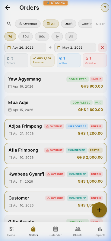 Order list mobile